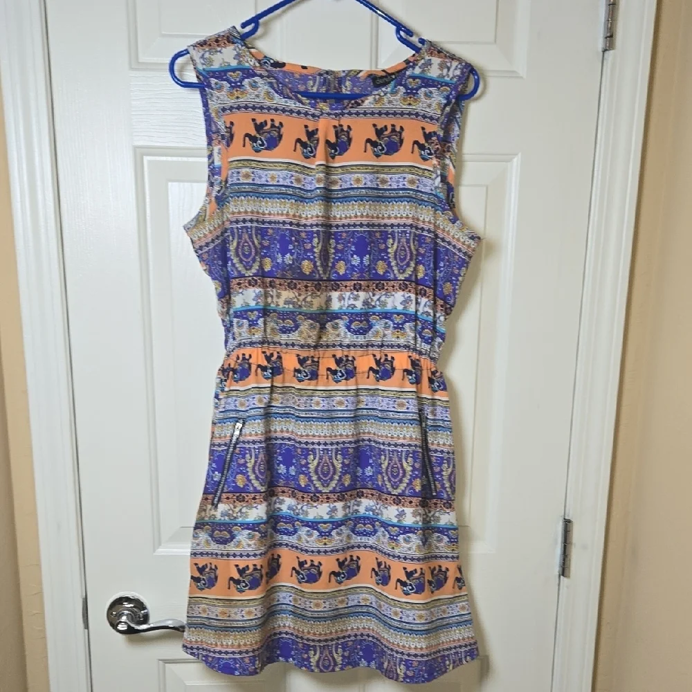 Derek Heart LG Dress Bright BOLD Colorful Keyhole BACK COOL ZIPPER POCKETS - Picture 4 of 12